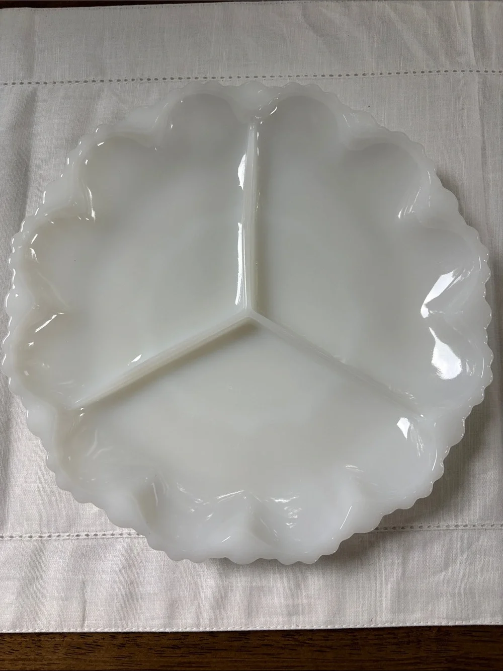 Vintage Anchor Hocking Milk Glass 3 Section Relish Tray